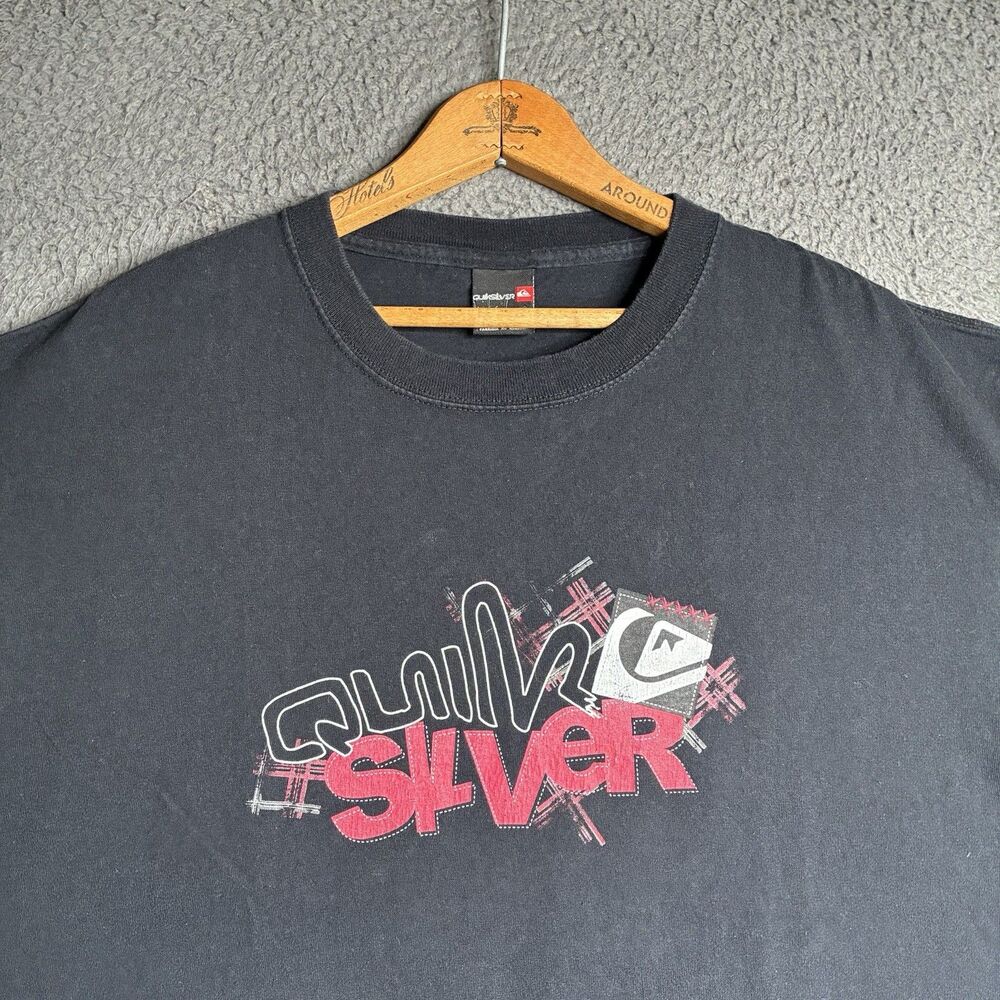 Vintage Y2K Quicksilver T-Shirt Men's Size XL Surf Skate Black Cyber